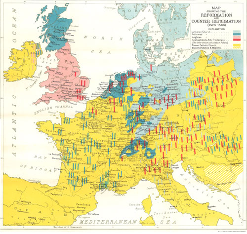 Map Showing the Reformation and Counter-Reformation (1520-1580)